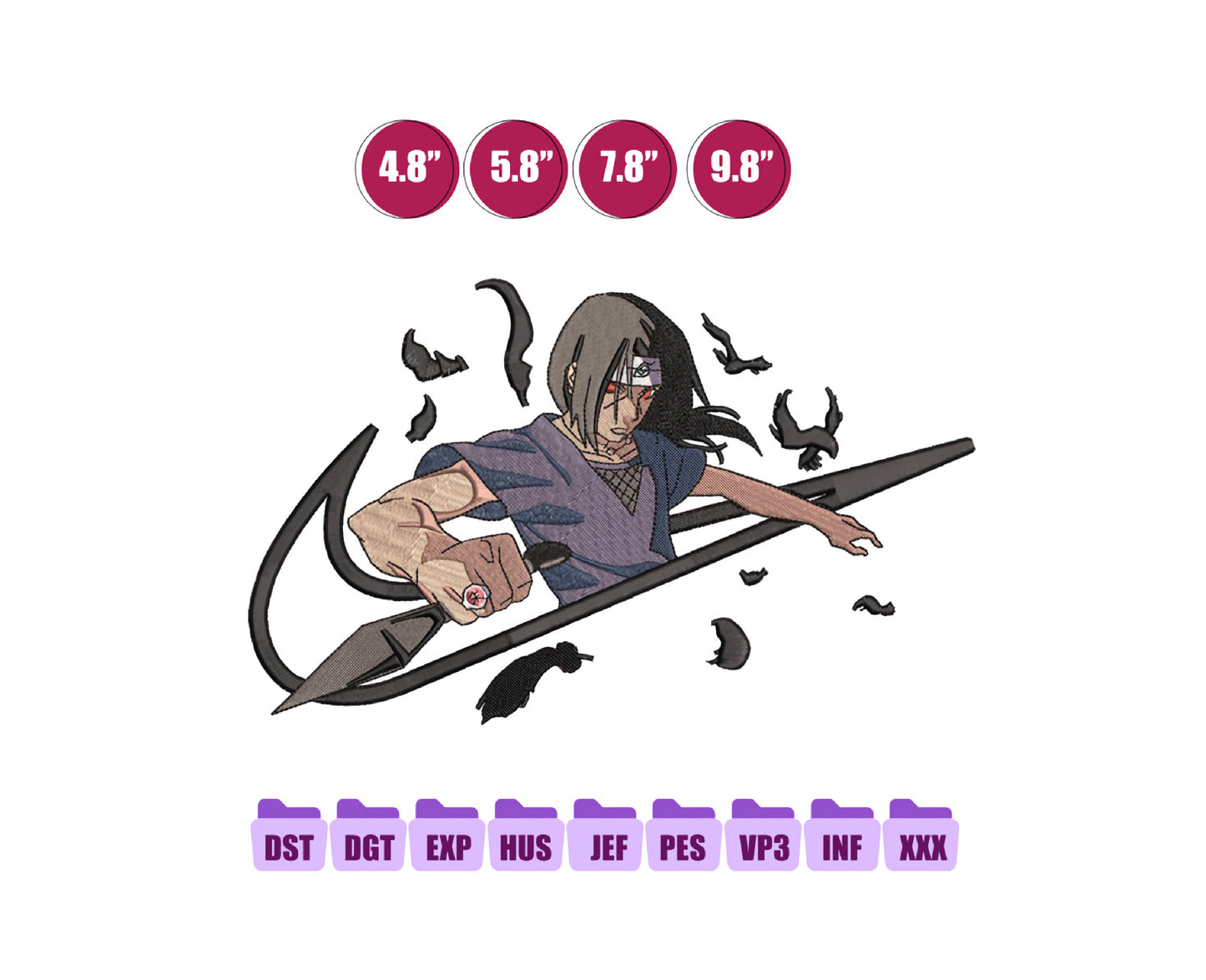 Ni ke Itachi Anime Embroidery Design, Ni ke Anime Embroidery Designs 100