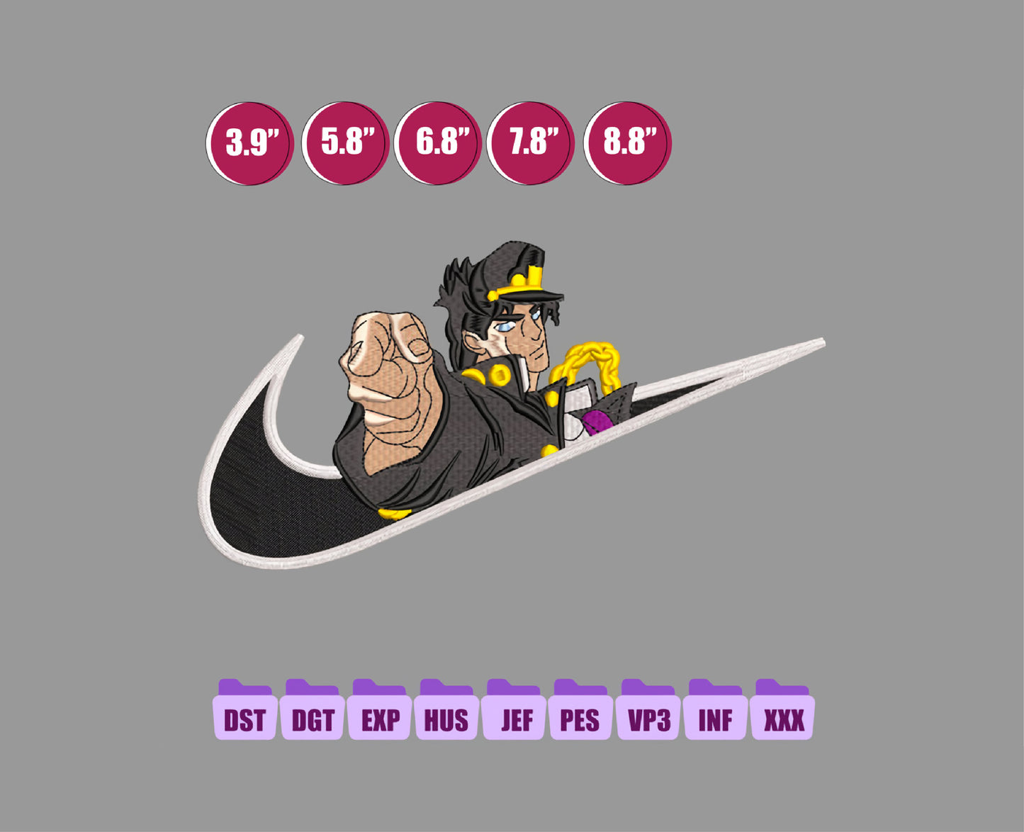 JOTARO KUJO Anime Embroidery Design, Ni ke Anime Embroidery Designs 102