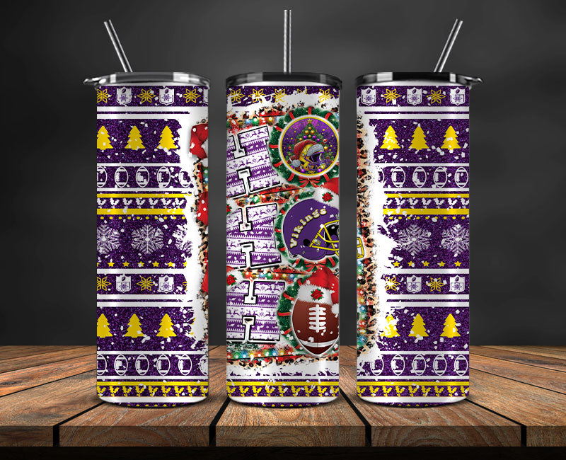 Minnesota Vikings Christmas Ho Ho Ho Tumbler Wrap, NFL Patterns Christmas Png 10