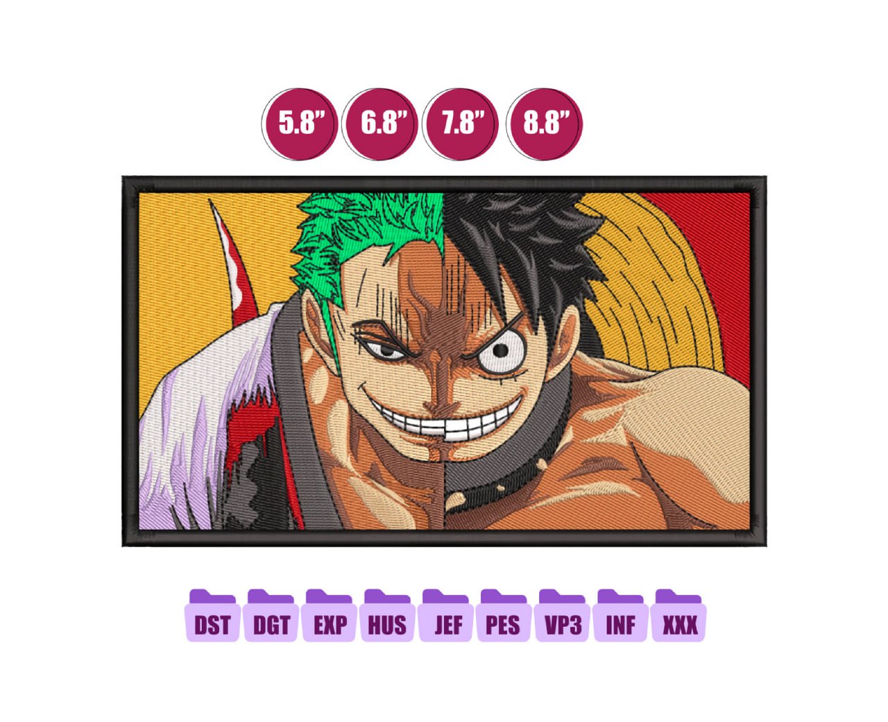 ZORO LUFFY Anime Embroidery Design, Digital Anime Embroidery File 11
