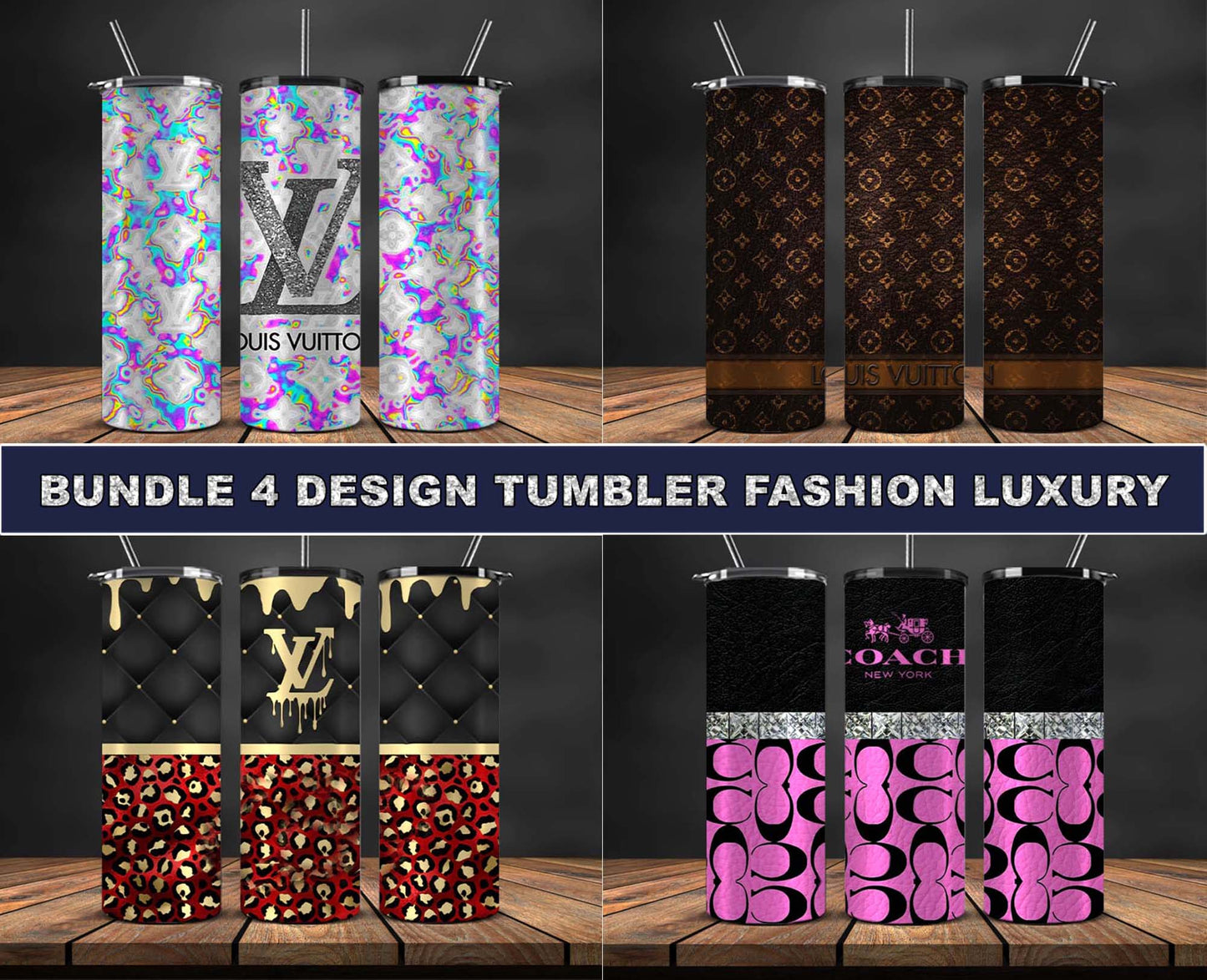 4 Design Brand Logo Fashion Tumbler Designs Bundle 2023 , Bundle Tumbler Wraps 20 oz,Brand Tumbler Wrap 114
