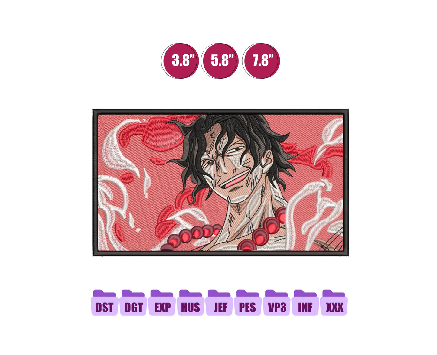 Ace Fire Anime Embroidery Design, Digital Anime Embroidery File 114