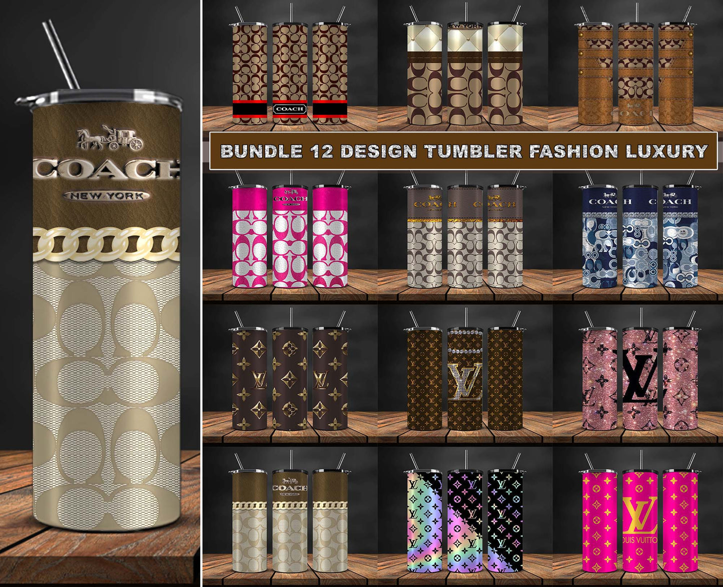 12 Design Brand Logo Fashion Tumbler Designs Bundle 2023 , Bundle Tumbler Wraps 20 oz,Brand Tumbler Wrap 115