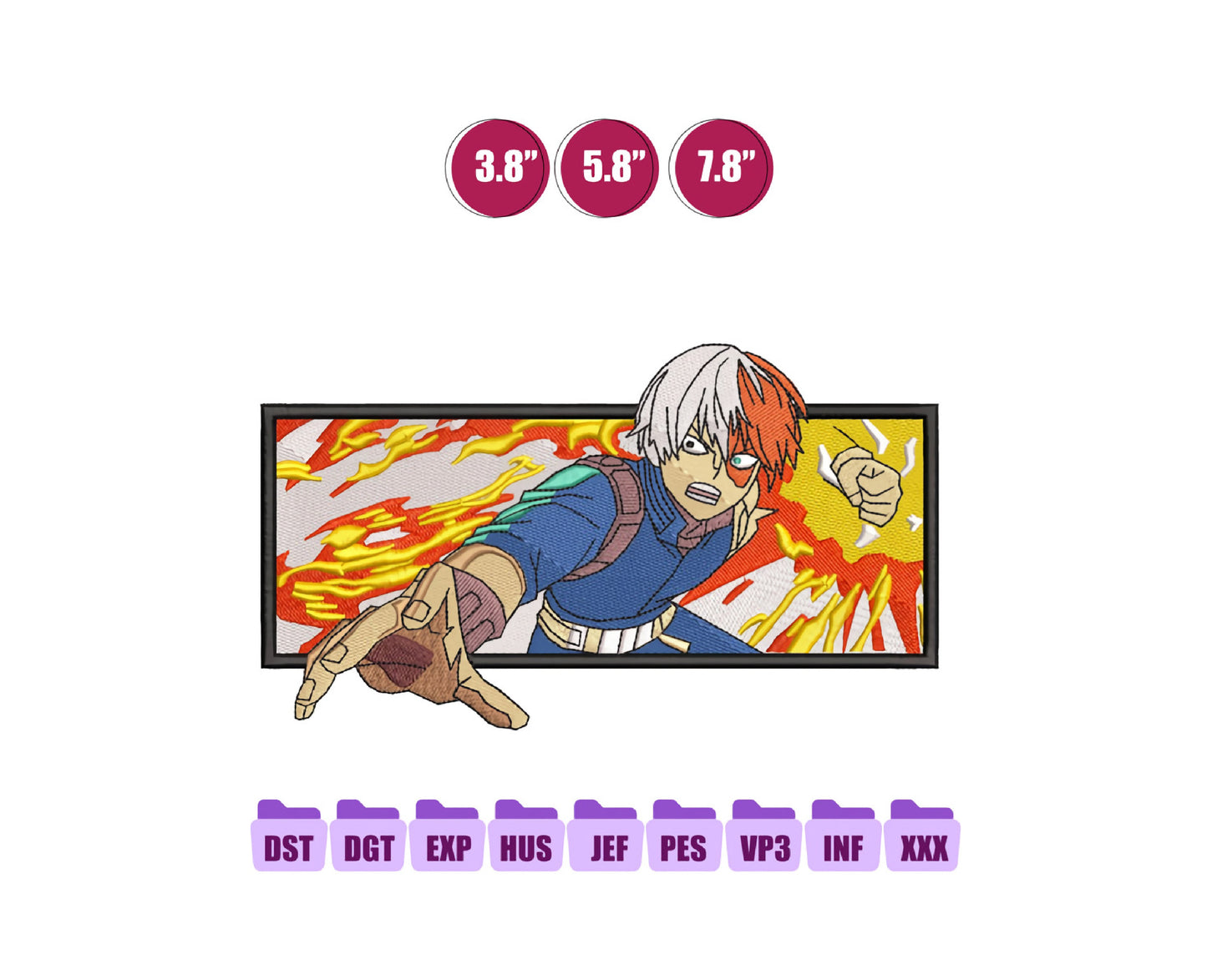 Shoto Fire Anime Embroidery Design, Digital Anime Embroidery File 115