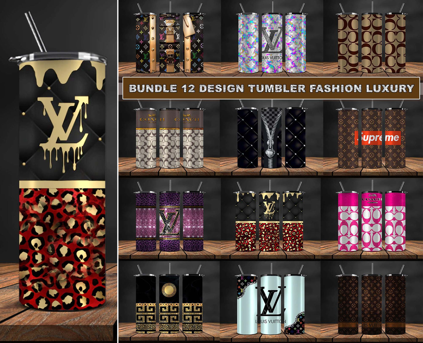 12 Design Brand Logo Fashion Tumbler Designs Bundle 2023 , Bundle Tumbler Wraps 20 oz,Brand Tumbler Wrap 116