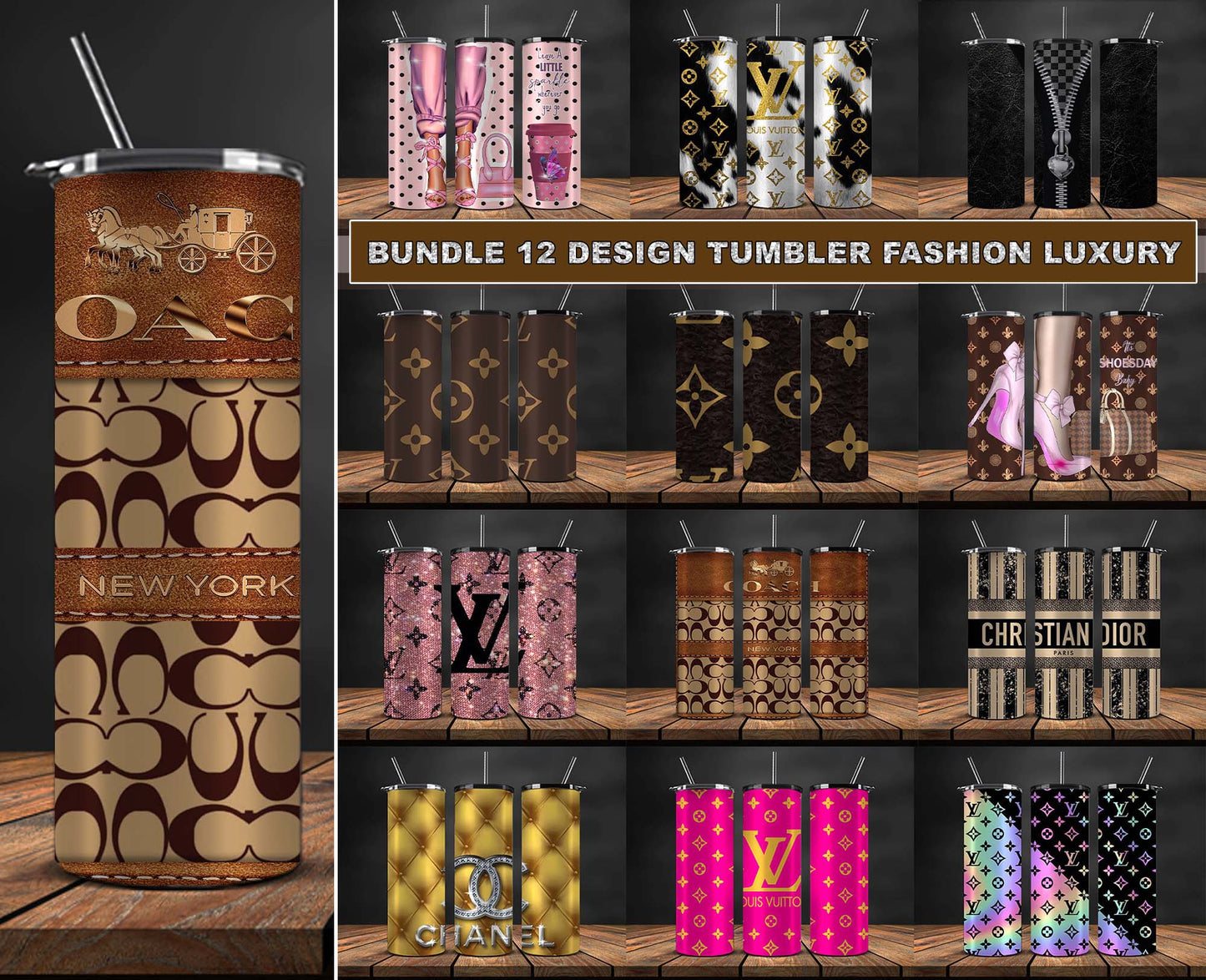 12 Design Brand Logo Fashion Tumbler Designs Bundle 2023 , Bundle Tumbler Wraps 20 oz,Brand Tumbler Wrap 117