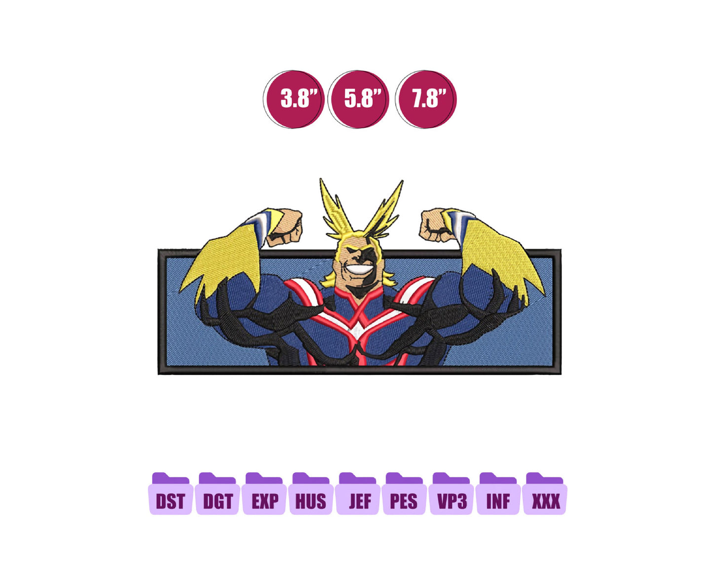All Might Anime Embroidery Design, Digital Anime Embroidery File 121
