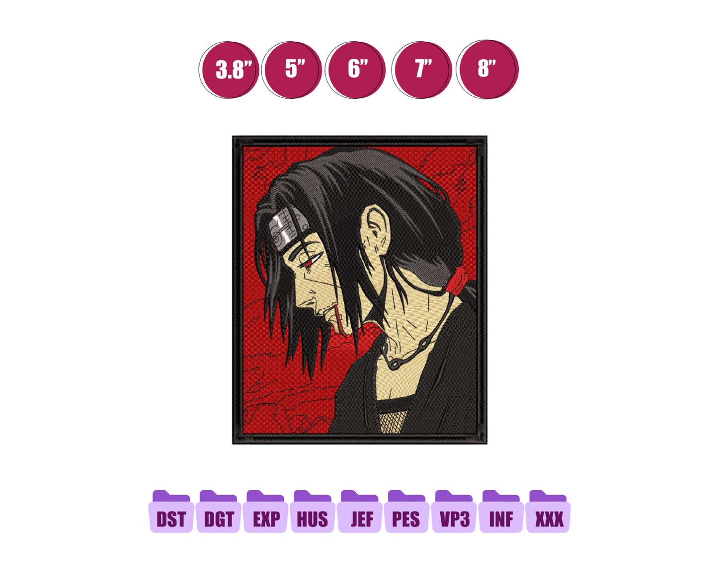 Uchiha Itachi Anime Embroidery Design, Digital Anime Embroidery File 127