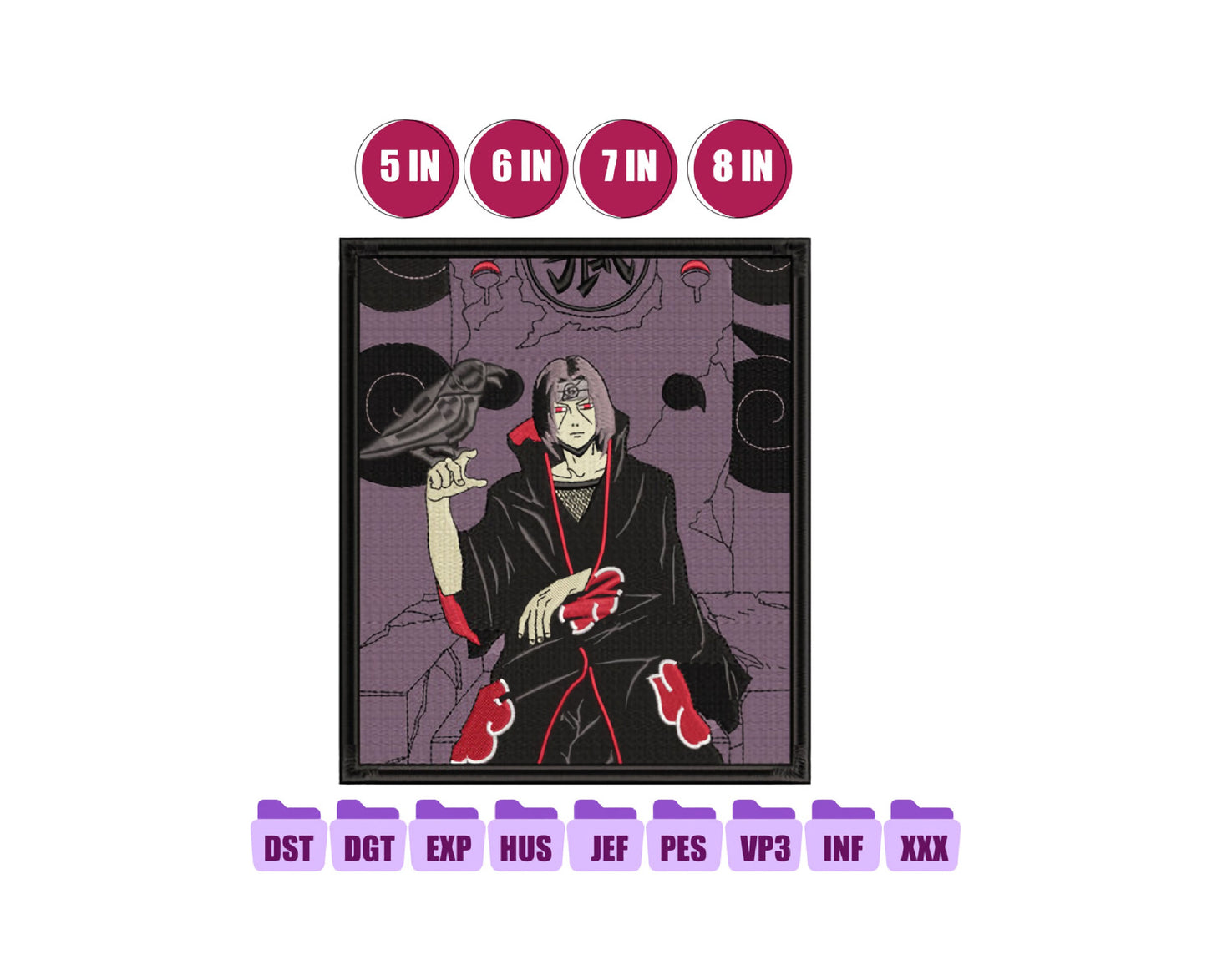 Uchiha Itachi Anime Embroidery Design, Digital Anime Embroidery File 128