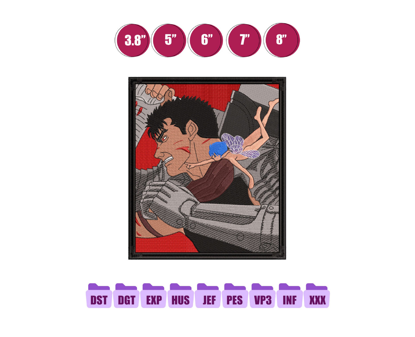 Guts Berserk and Elf Anime Embroidery Design, Digital Anime Embroidery File 130