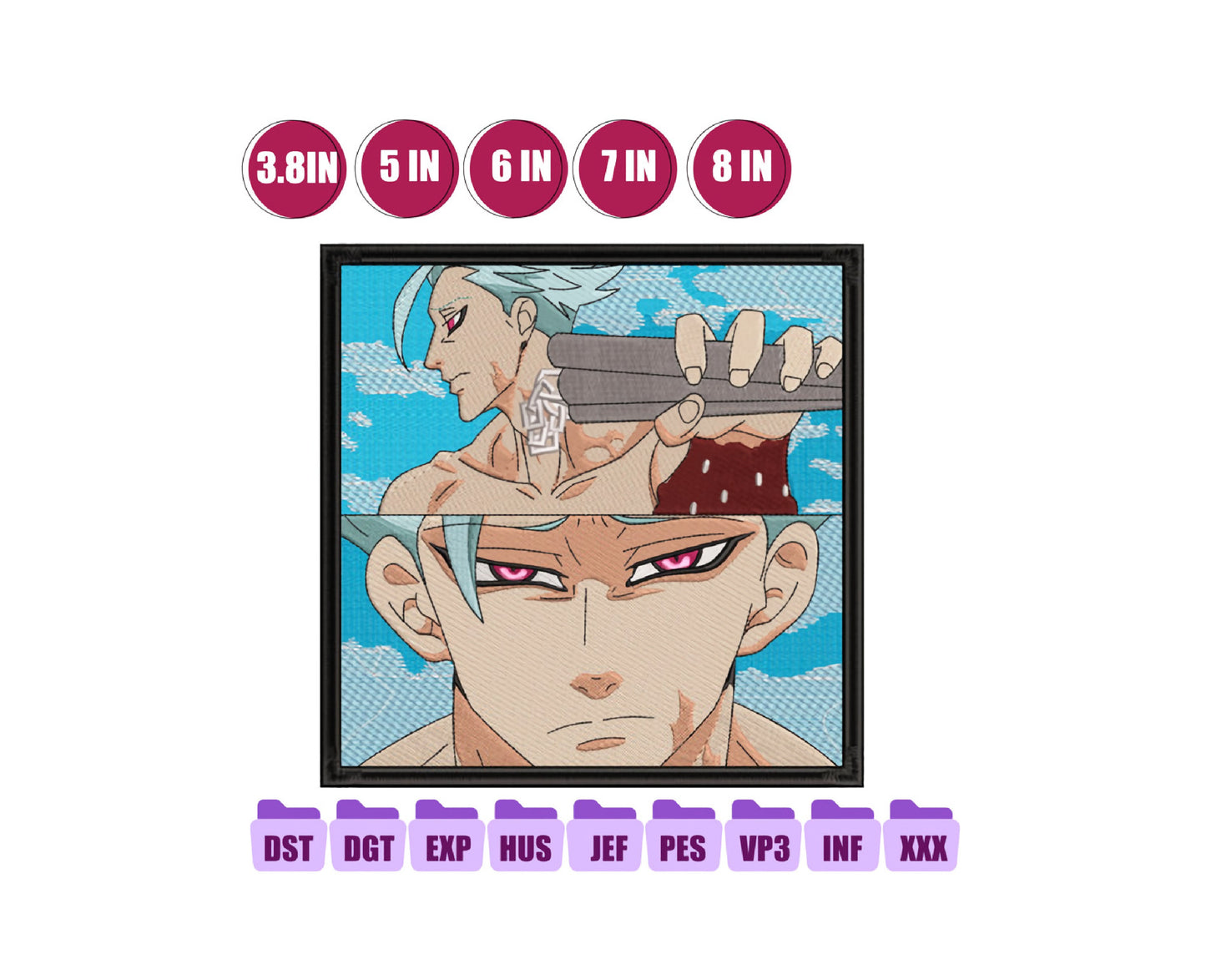 Ban Anime Embroidery Design, Digital Anime Embroidery File 131