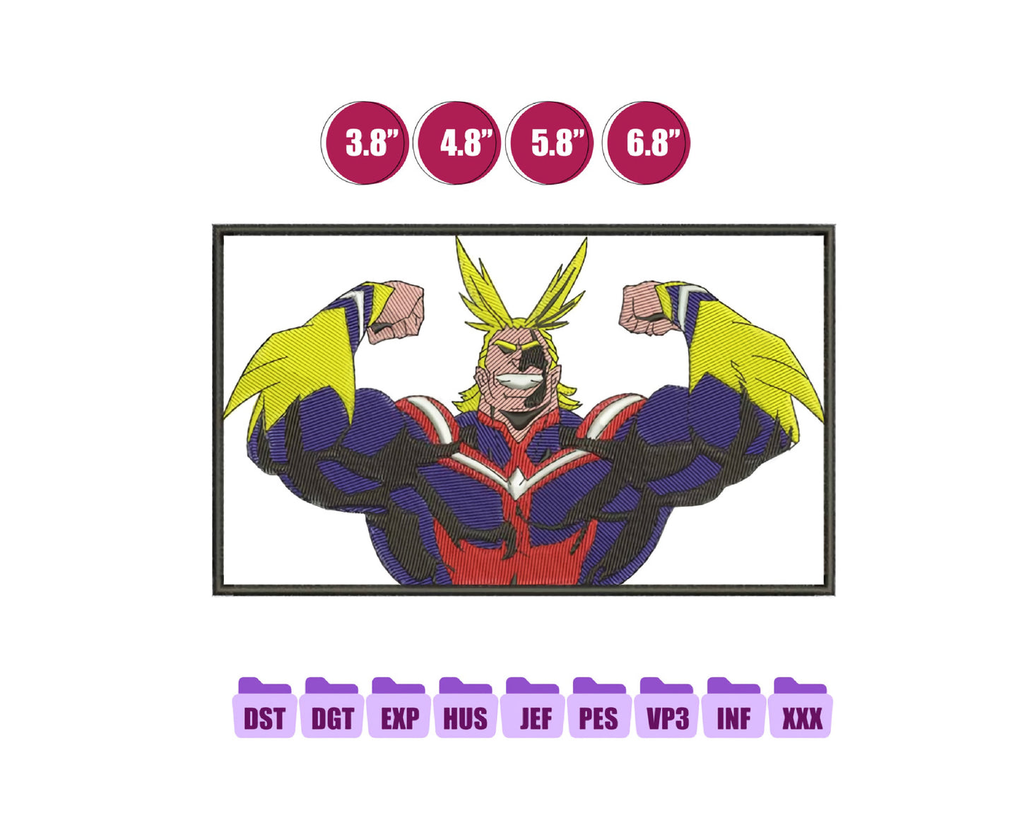 All Might Anime Embroidery Design, Digital Anime Embroidery File 134