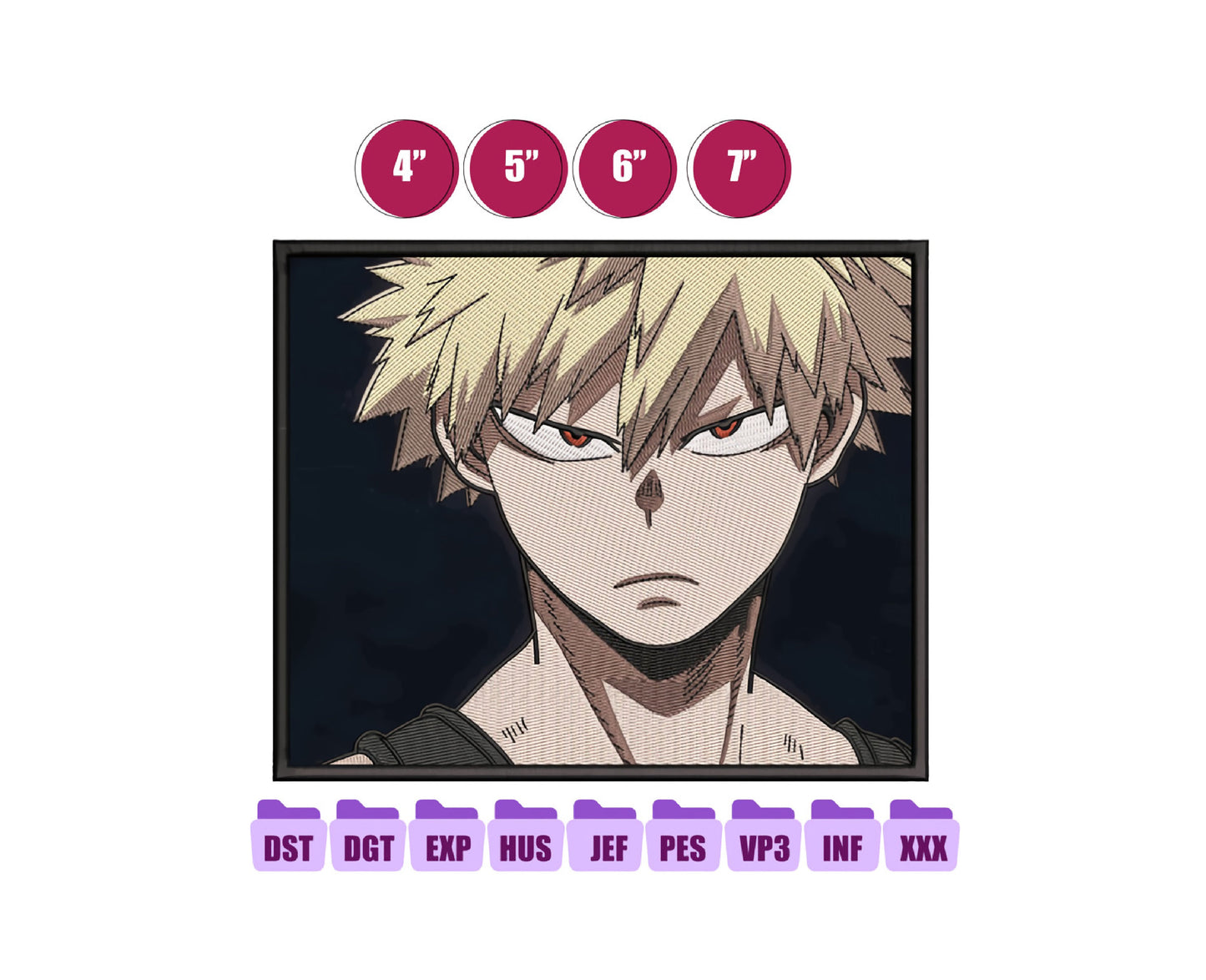 Katsuki Bakugo Anime Embroidery Design, Digital Anime Embroidery File 136