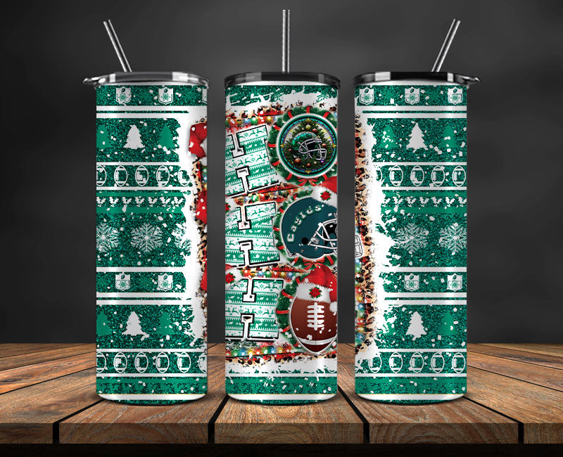 Philadelphia Eagles Christmas Ho Ho Ho Tumbler Wrap, NFL Patterns Christmas Png 13