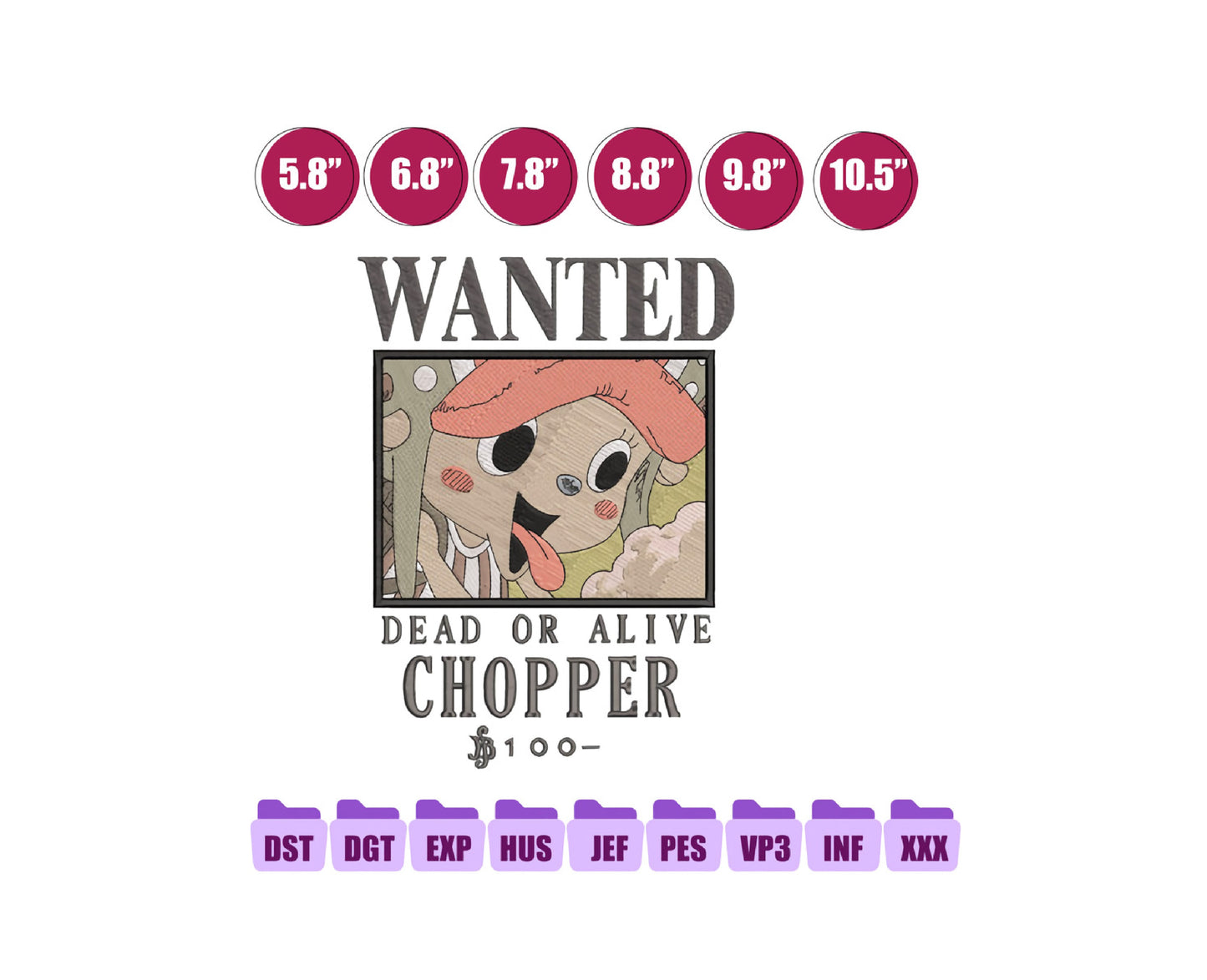 BOUNTY CHOPPER Anime Embroidery Design, Digital Anime Embroidery File 141