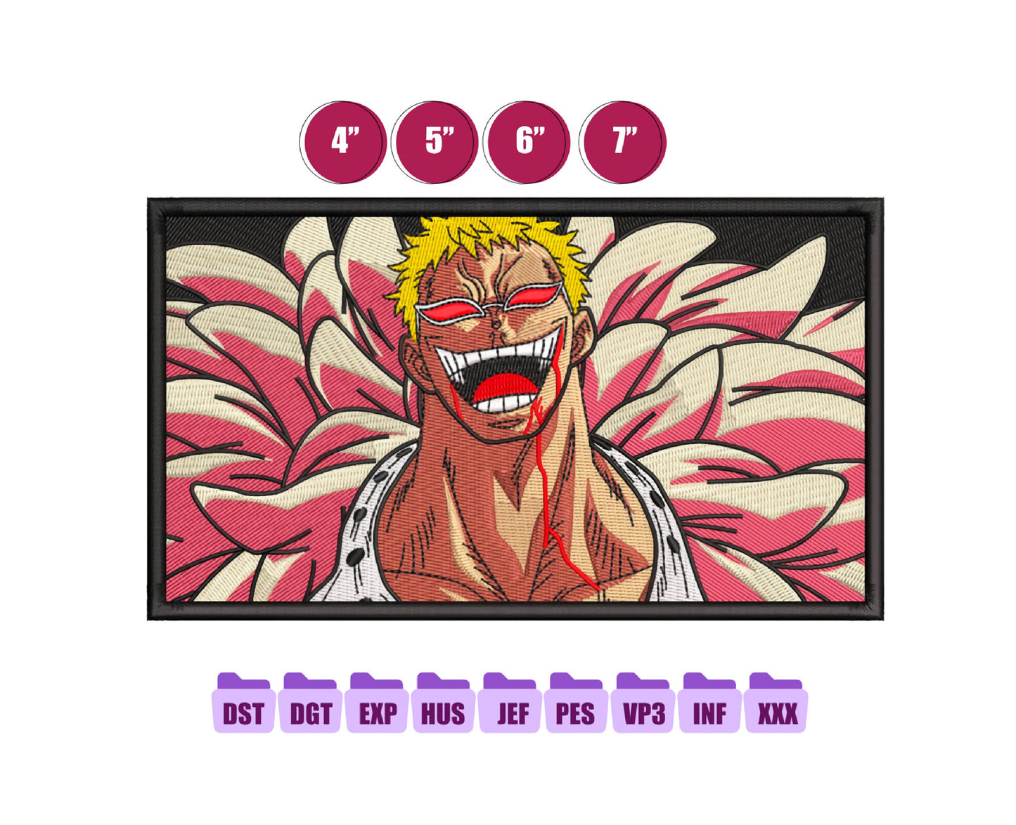 Doflamingo Anime Embroidery Design, Digital Anime Embroidery File 153