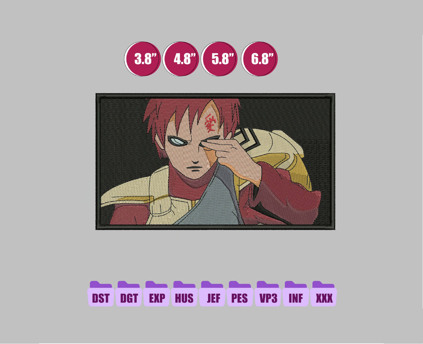 GAARA Anime Embroidery Design, Digital Anime Embroidery File 158