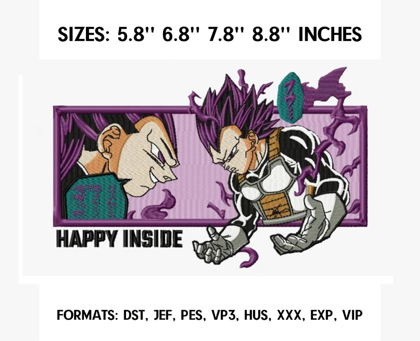 VEGETA Anime Embroidery Design, Digital Anime Embroidery File 16