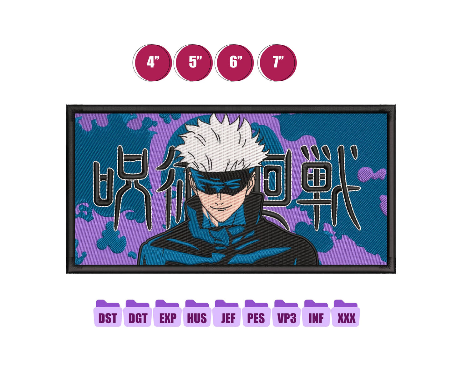Gojo Anime Embroidery Design, Digital Anime Embroidery File 162