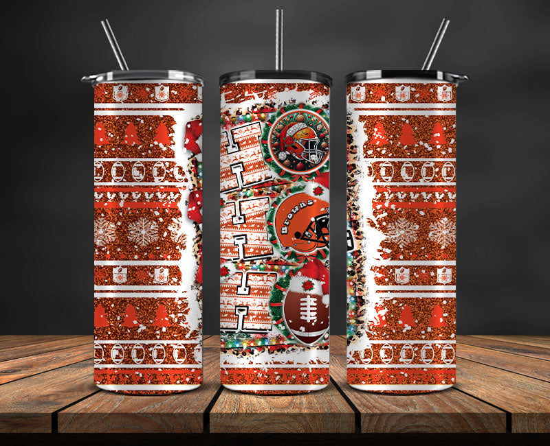 Cleveland Browns Christmas Ho Ho Ho Tumbler Wrap, NFL Patterns Christmas Png 20