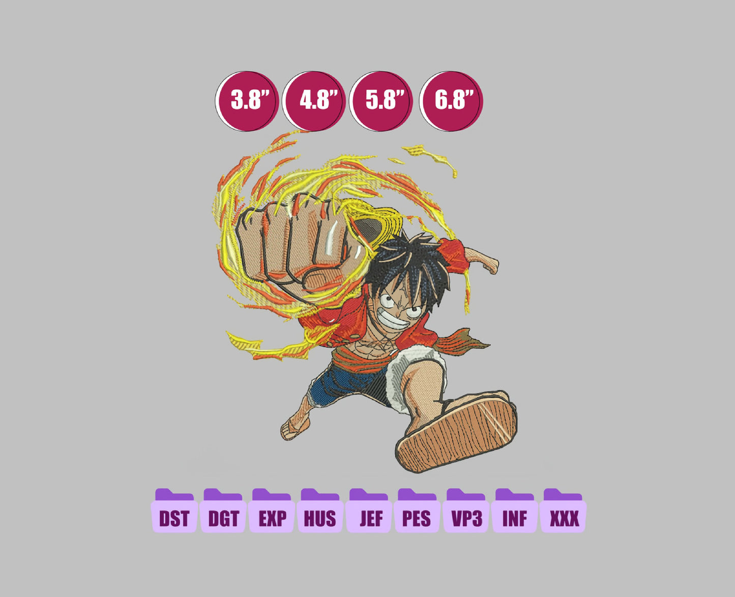 LUFF MONKEY Anime Embroidery Design, Digital Anime Embroidery File 210