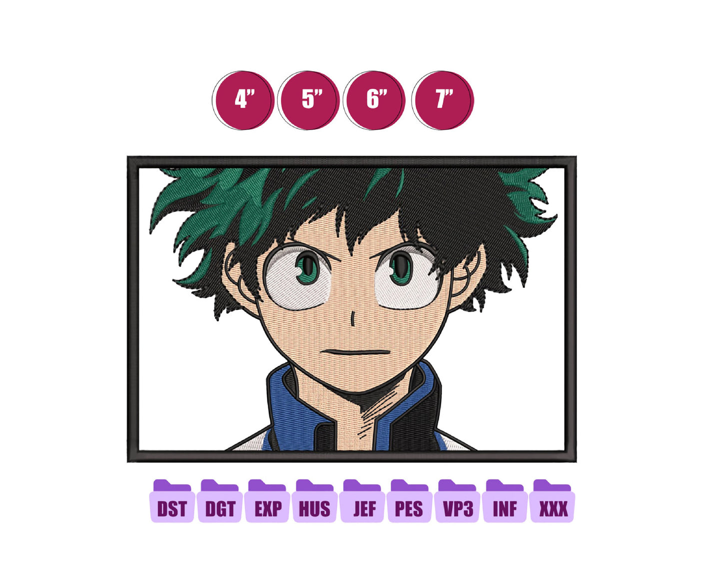 Izuku Midoriya Anime Embroidery Design, Digital Anime Embroidery File 214