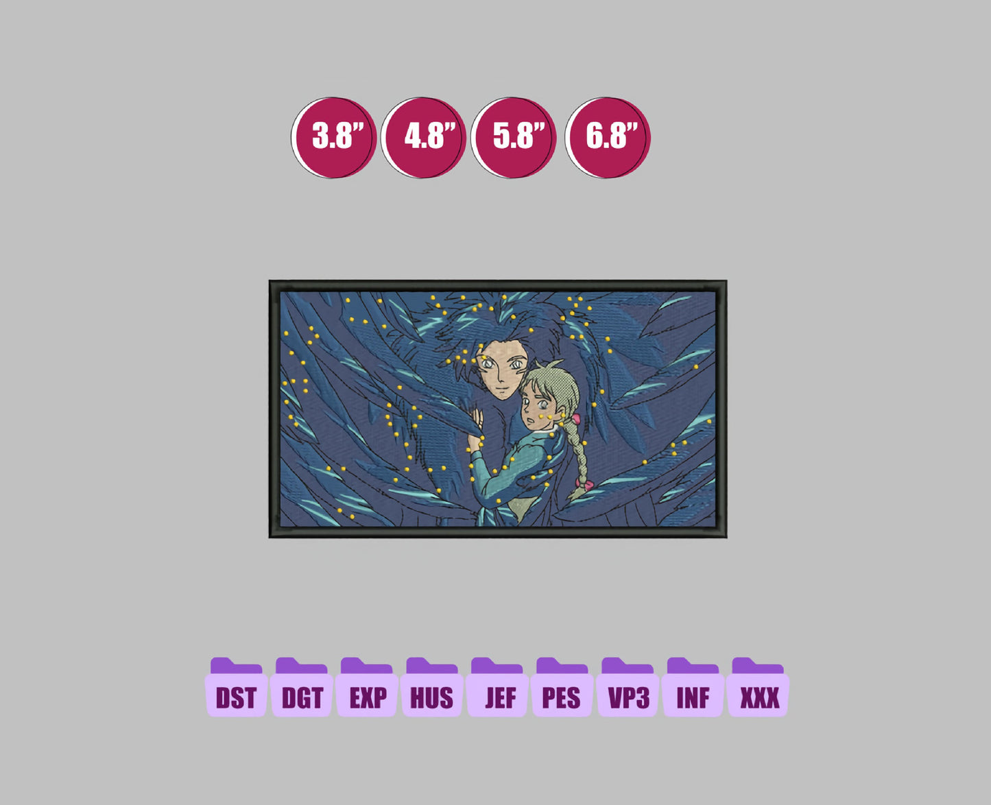 Moving Castle Anime Embroidery Design, Digital Anime Embroidery File 216