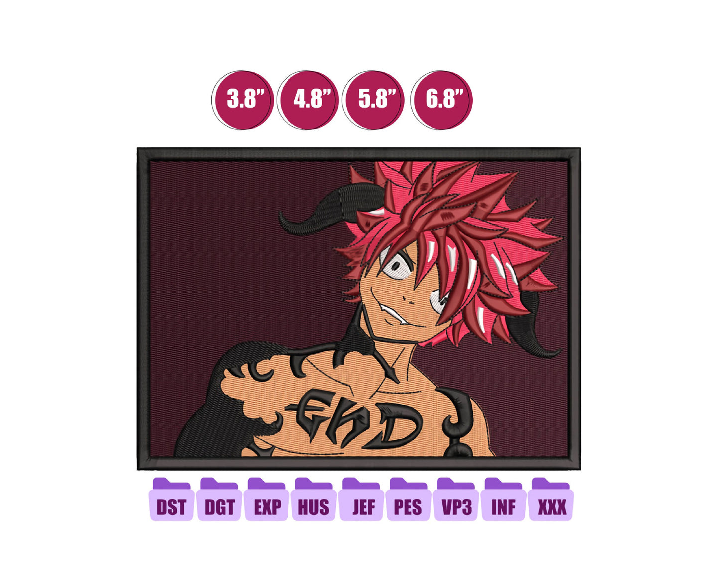 NATSU DRAGNEEL Anime Embroidery Design, Digital Anime Embroidery File 221