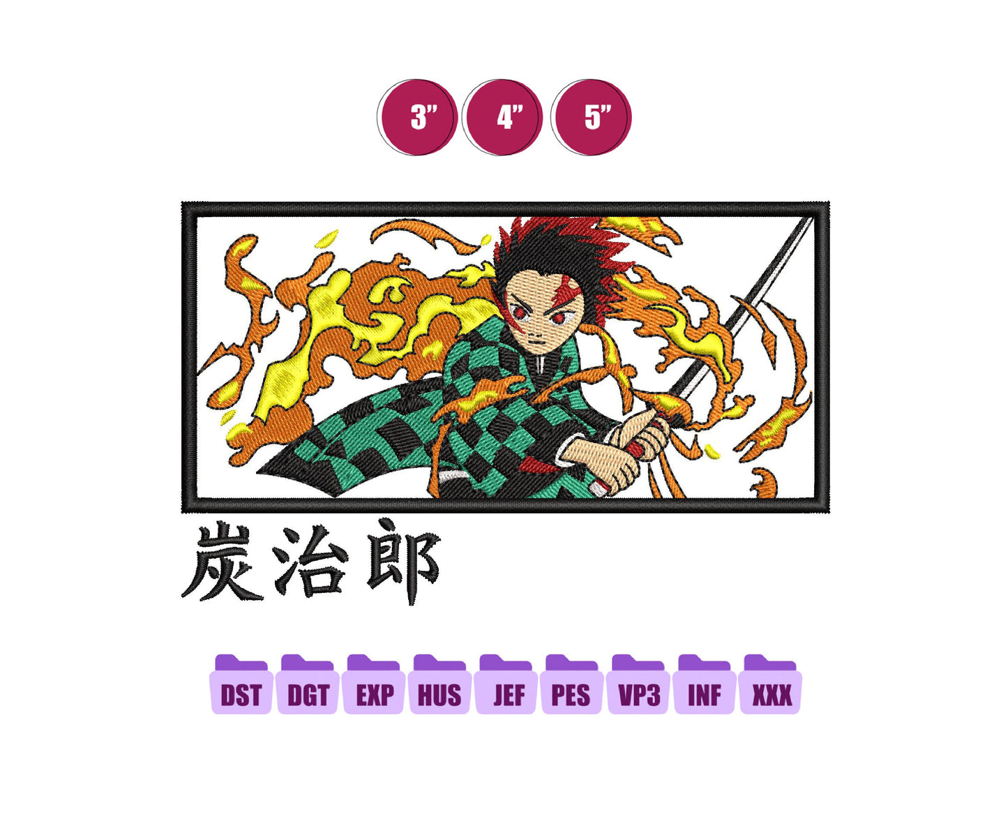 Tanjiro Fire Box Anime Embroidery Design, Digital Anime Embroidery File 227