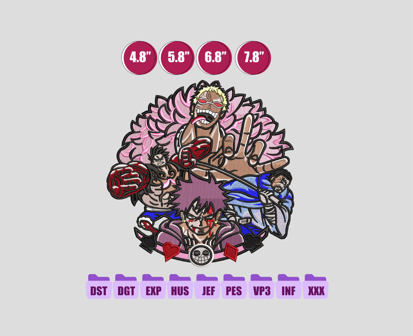 ONE PIECE Anime Embroidery Design, Digital Anime Embroidery File 23
