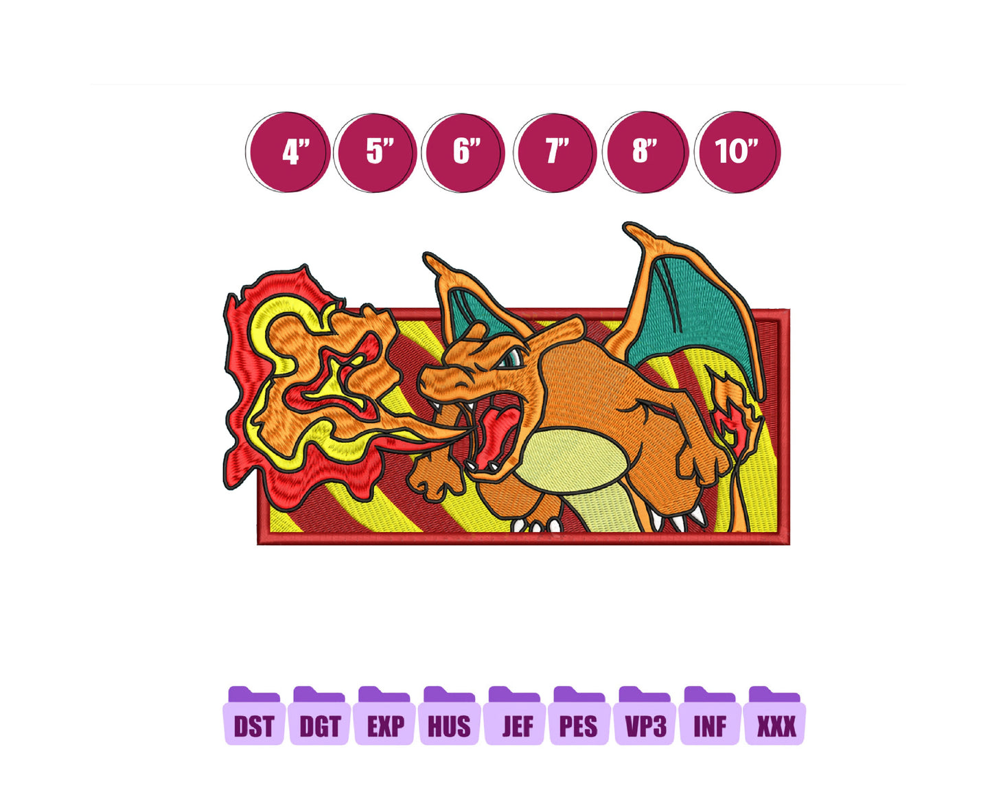 Charizard Anime Embroidery Design, Digital Anime Embroidery File 232