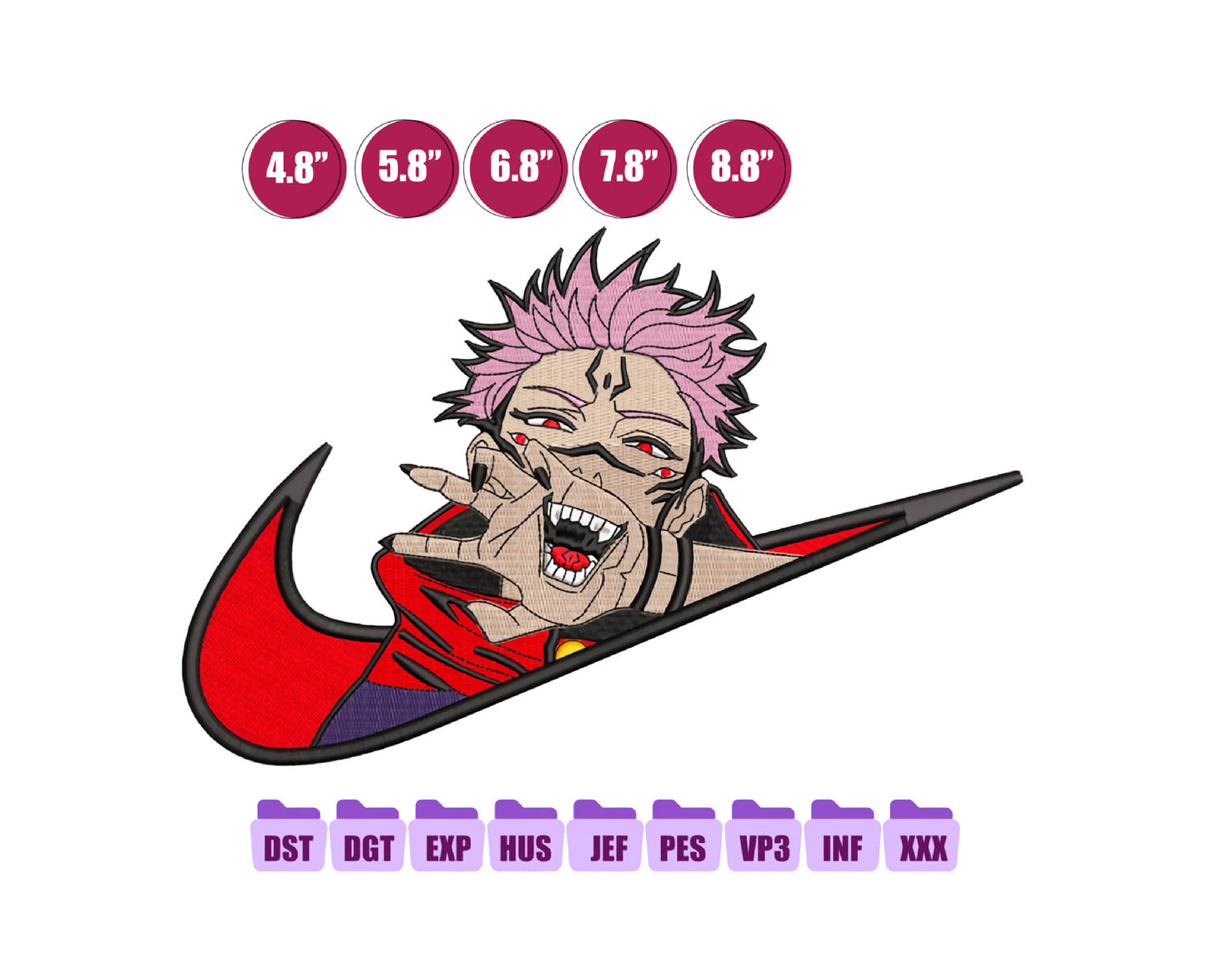 SUKUNA Anime Embroidery Design, Ni ke Anime Embroidery Designs 24