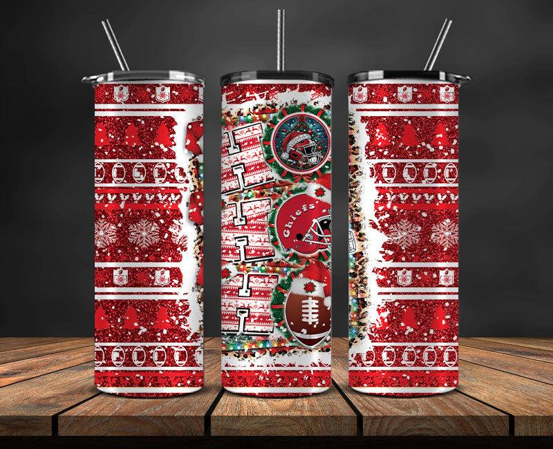 Kansas City Chiefs Christmas Ho Ho Ho Tumbler Wrap, NFL Patterns Christmas Png 25
