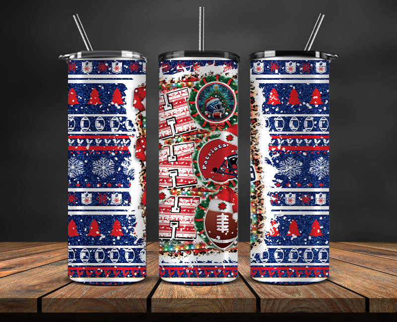 New England Patriots Christmas Ho Ho Ho Tumbler Wrap, NFL Patterns Christmas Png 28