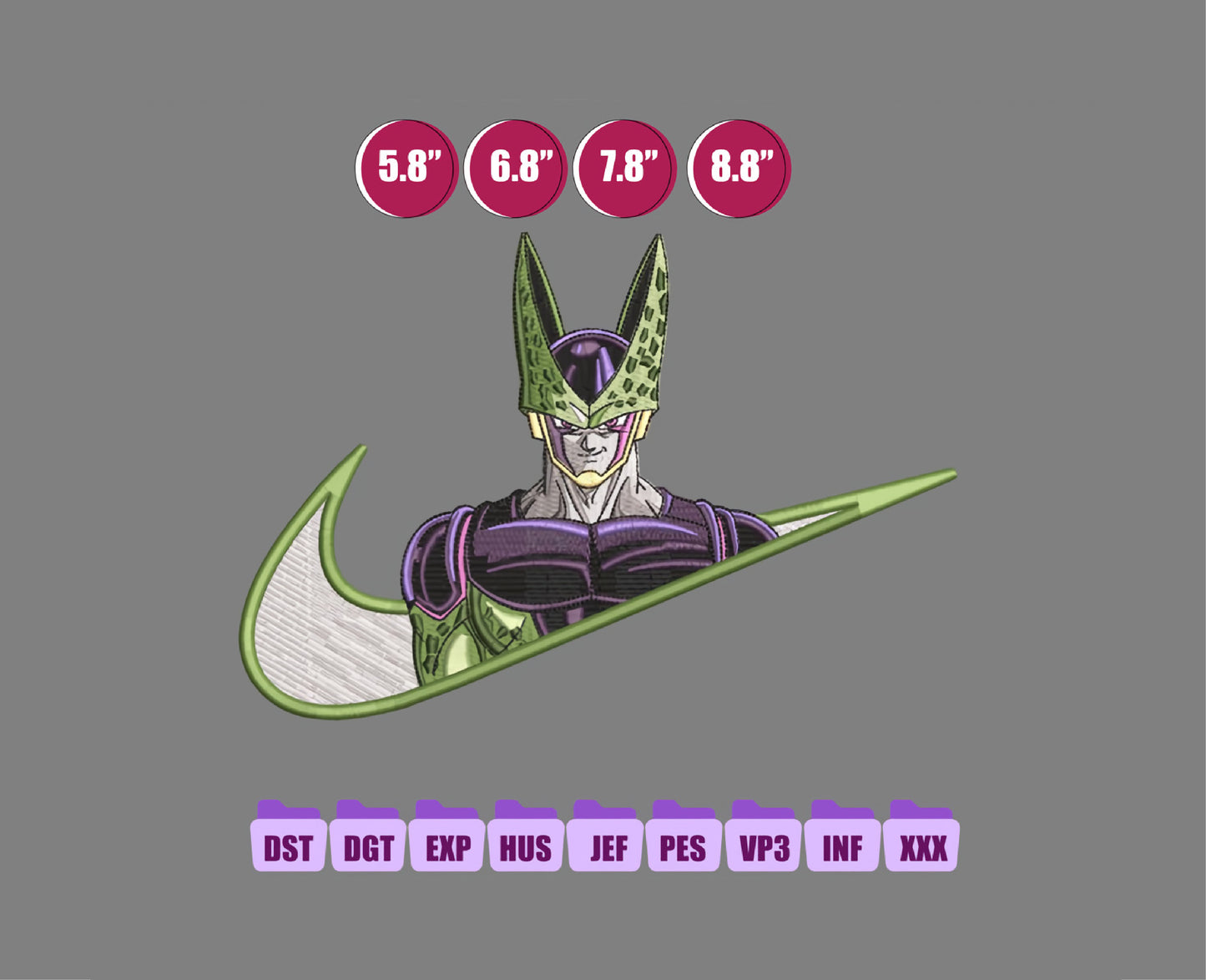 Cell Dragon Ball Anime Embroidery Design, Ni ke Anime Embroidery Designs 28