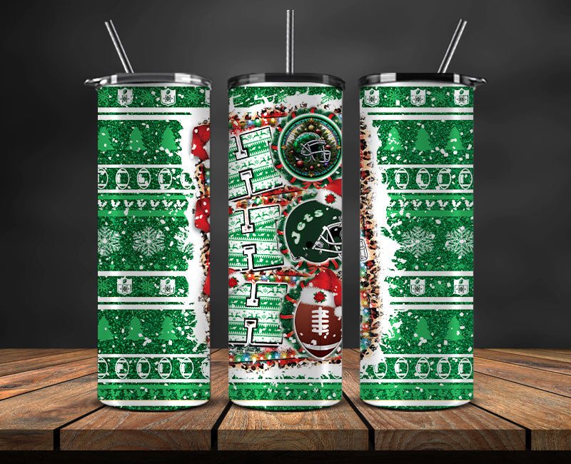 New York Jets Christmas Ho Ho Ho Tumbler Wrap, NFL Patterns Christmas Png 29