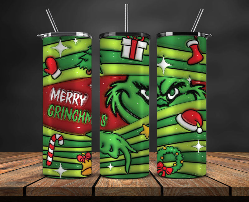 Christmas 20oz Tumbler Wrap PNG, Christmas 3D Inflated Puffy Tumbler Wrap Png, Grinchmas 20oz Png 02