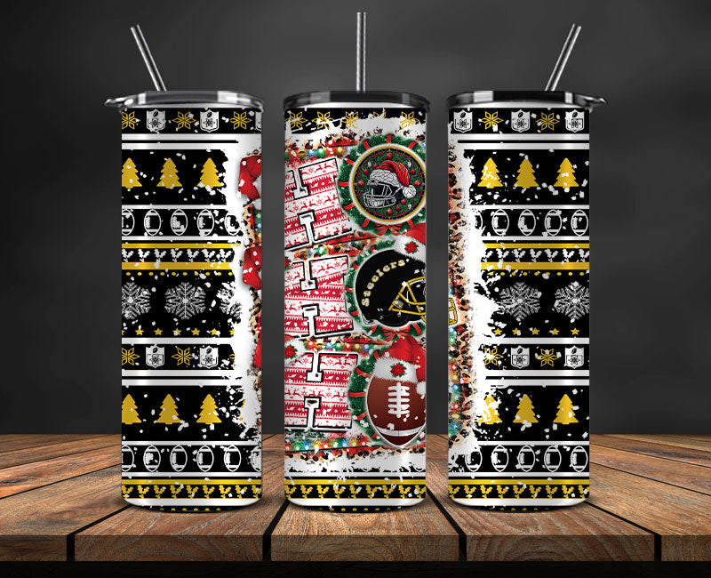 Pittsburgh Steelers Christmas Ho Ho Ho Tumbler Wrap, NFL Patterns Christmas Png 30