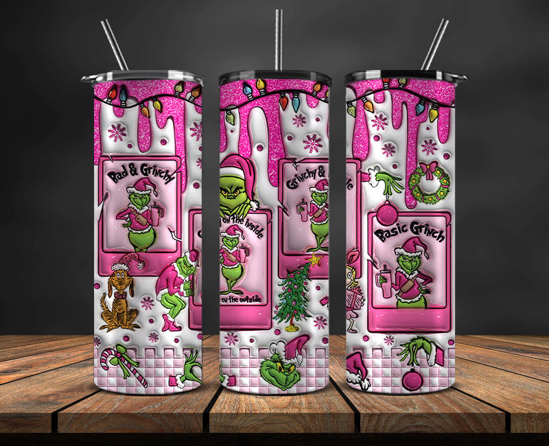Christmas 20oz Tumbler Wrap PNG, Christmas 3D Inflated Puffy Tumbler Wrap Png, Grinchmas 20oz Png 330