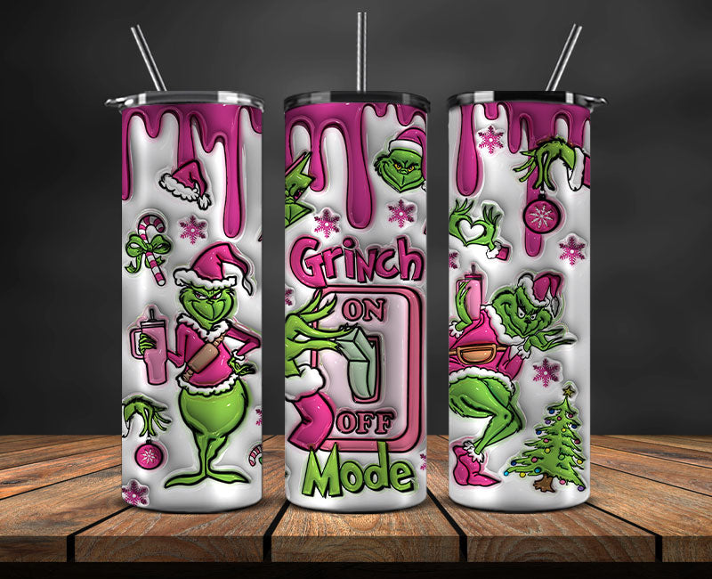 Christmas 20oz Tumbler Wrap PNG, Christmas 3D Inflated Puffy Tumbler Wrap Png, Grinchmas 20oz Png 339