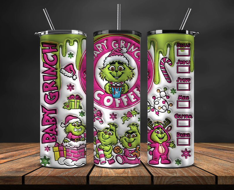 Christmas 20oz Tumbler Wrap PNG, Christmas 3D Inflated Puffy Tumbler Wrap Png, Grinchmas 20oz Png 346