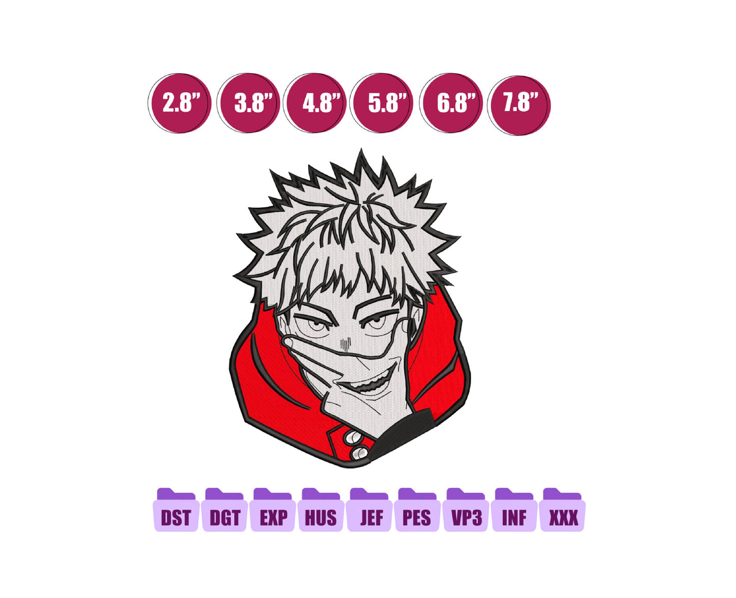 Yuji Itadori Anime Embroidery Design, Digital Anime Embroidery File 36