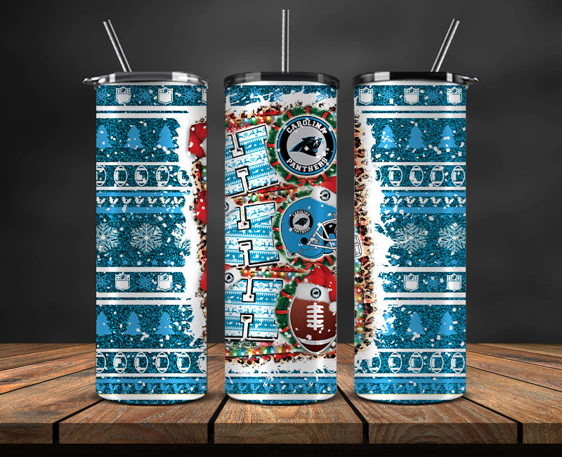 Carolina Panthers Christmas Ho Ho Ho Tumbler Wrap, NFL Patterns Christmas Png 36