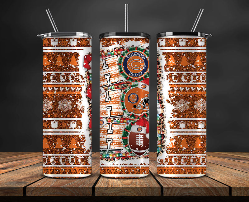 Chicago Bears Christmas Ho Ho Ho Tumbler Wrap, NFL Patterns Christmas Png 37