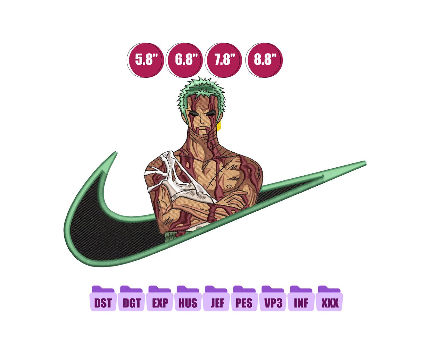 Ni ke Zoro Anime Embroidery Design, Ni ke Anime Embroidery Designs 38