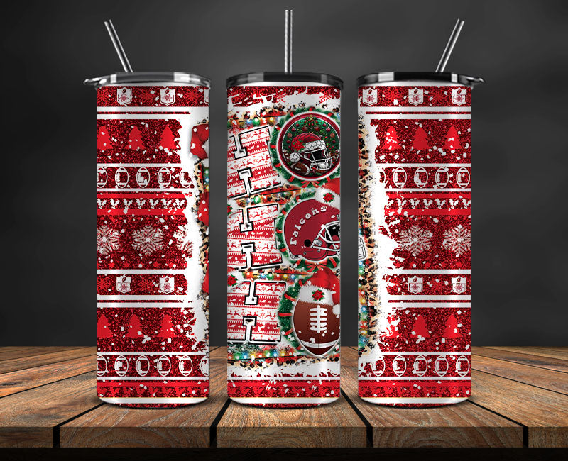 Atlanta Falcons Christmas Ho Ho Ho Tumbler Wrap, NFL Patterns Christmas Png 03