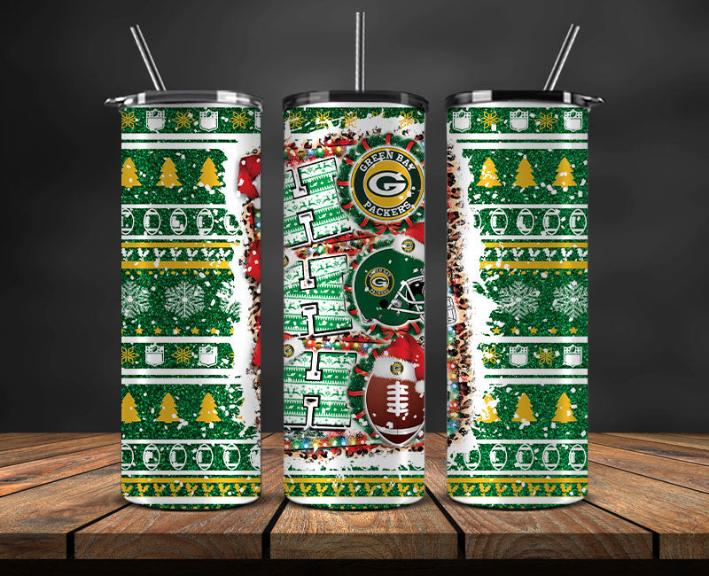 Green Bay Packers Christmas Ho Ho Ho Tumbler Wrap, NFL Patterns Christmas Png 40