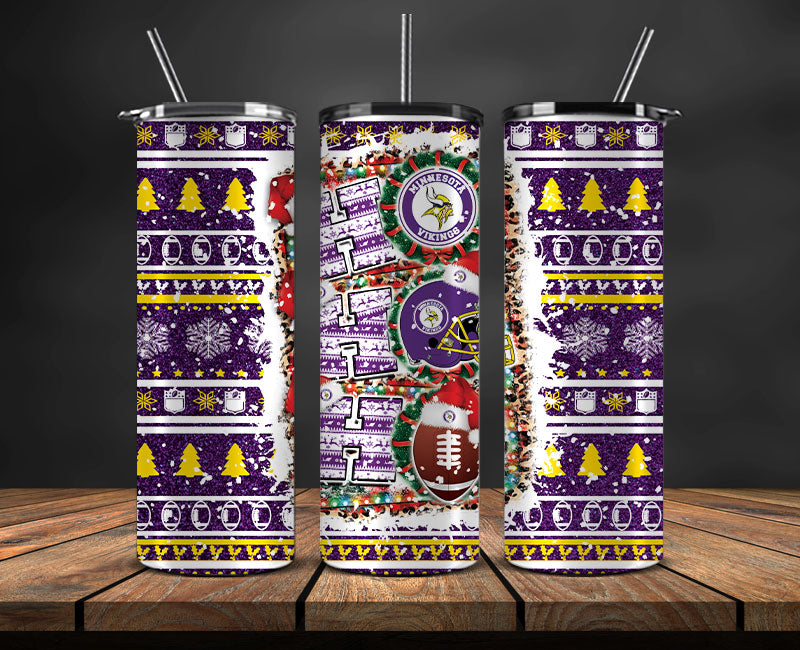 Minnesota Vikings Christmas Ho Ho Ho Tumbler Wrap, NFL Patterns Christmas Png 42