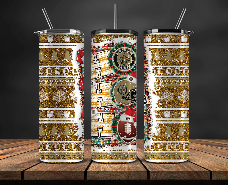 New Orleans Saints Christmas Ho Ho Ho Tumbler Wrap, NFL Patterns Christmas Png 43