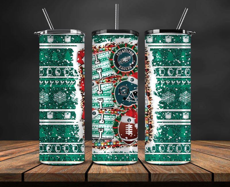 Philadelphia Eagles Christmas Ho Ho Ho Tumbler Wrap, NFL Patterns Christmas Png 45